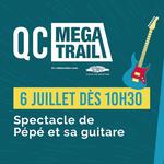Pépé et sa guitare sur la scène du Québec Mega Trail