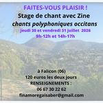 STAGE DE CHANTS POLYPHONIQUES 2 JOURS - 30 et 31 juillet 2026